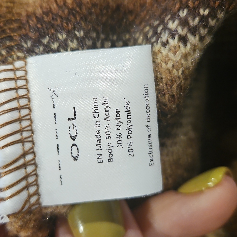 OGL Brown and Tan Turtleneck Sweater Classic Knit Design - Picture 4 of 5